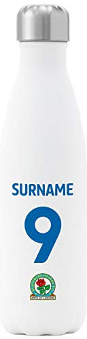 Personalisierte Back of Shirt Isolierte Wasserflasche für Blackburn Rovers FC Fans, 500ml Fassungsvermögen - Weiß - Edelstahl - Tolles Geschenk für Blackburn Rovers Fans