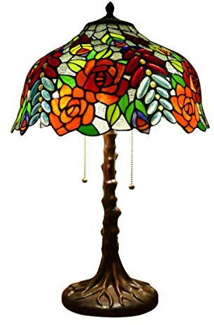 GDLight 15.7 Handmade Tiffany-Art-Rosen-Tabellen-Lampe, Vintage Glasschreibtischlampe Hauptdekoration für Wohnzimmer Schlafzimmer Nacht Study Lesen