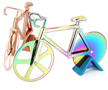 TAECOOOL 2 Stück Fahrrad Pizza Cutter Edelstahl Roller Pizza Wheel Fahrrad Pizza Cutter (Golden)