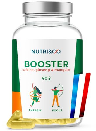 NUTRI & CO Le Booster - Anti Fatigue Puissant - Caféine Caffshock® 400 mg (Café Vert + Guarana + Thé Vert + Maté) & Panax Ginseng Blanc - Énergie & Concentration - 40 gélules Vegan - Made in France