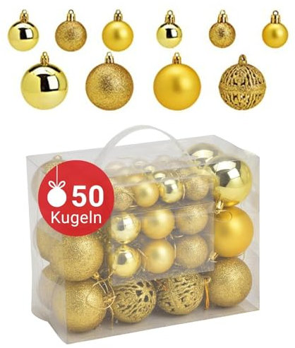 WOMA Christbaumkugeln Set Lemon Gold & 22 weiteren Farben - 50er & 100er Weihnachtskugeln Set - Weihnachtskugeln Kunststoff - Weihnachtsbaum Deko & Christbaumschmuck