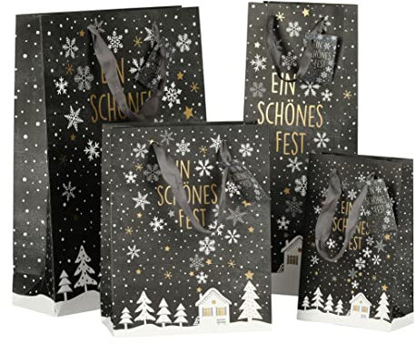 Nordstern Geschenktüte für Weihnachten - Geschenkverpackung 'Ein schönes Fest' in verschiedenen Größen - 4er Set