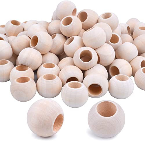 Voarge 100 Stück Holzperlen runde Natürliche Runde Holzperlen, Holzperlen 20mm mit 10mm Loch Rund, Naturfarben, für DIY handgefertigte Dekorationen Schmuck Handwerk Machen