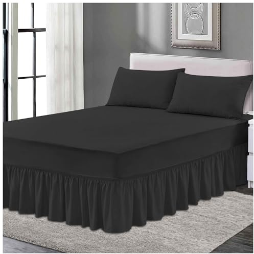 Plain Elastic Bed Valance Sheet, Ruffles Bed Skirt Sheets, Ultra Soft Bedskirts Valance Bedsheets, Black