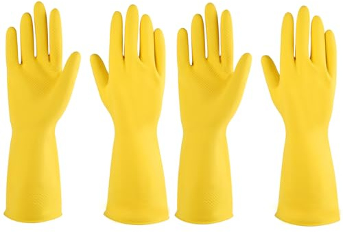 Rubber gloves dishwashing 2 Pairs for Kitchen,Cleaning gloves for household Reuseable.(Large,Yellow)