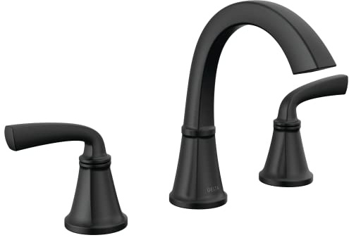 Delta Faucet Geist Weit verbreiteter Badezimmer-Wasserhahn 3 Loch, Mattschwarzer Badezimmer-Wasserhahn, Badezimmer-Waschbecken-Wasserhahn, Ablaufmontage inklusive, Mattschwarz 35864LF-BL