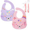 Brunoko Juego de 2 baberos de silicona + cubiertos para bebés 3 en 1 - Baberos de silicona impermeables + utensilio para niños pequeños (cuchara & tenedor bebé) - Juego de alimentación bebés sin BPA