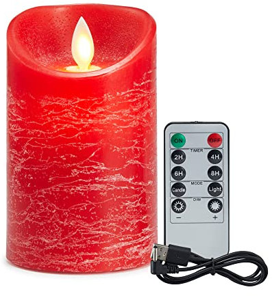 Wiederaufladbar Kerzen, Rote Flammenlose LED Kerze, LED Kerzen USB Ladekabel Inbegriffen, LED Kerzen mit Fernbedienung, Flammenlose Flackern Kerzen, Outdoor LED Kerzen mit 24 Stunden Timer-12.5cm Rot