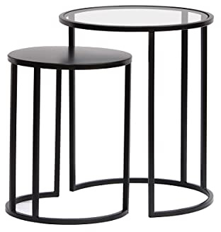 Miliboo Tables d'appoint gigognes en Verre trempé et métal Noir TAHL
