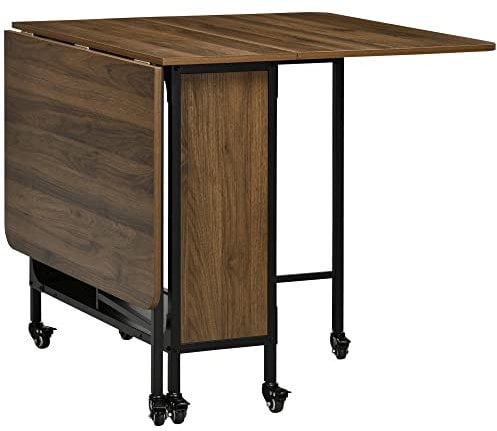 HOMCOM Tavolo da Pranzo Pieghevole, Tavolo a Ribalta per 4-6 Persone, Tavolo da Cucina Salvaspazio Moderno con Ripiano e 6 Ruote, in Metallo, 130x80x74 cm, Marrone