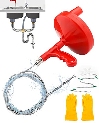 Snake Drain Auger, 7m Flexible Drain Unblocker Tools, Professional Toilet Snake for Bathtub Drain/Kitchen/Shower Drains/Floor Drains, with Gloves and Shower Drain Pipe Protector