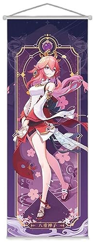 Sonsoke Anime Figur Wandkunst Poster Wandbehang Scrollen Poster Leinwand Kunst Wandrahmen Schlafzimmer Dekor 70 x 25 cm (Yae Miko)
