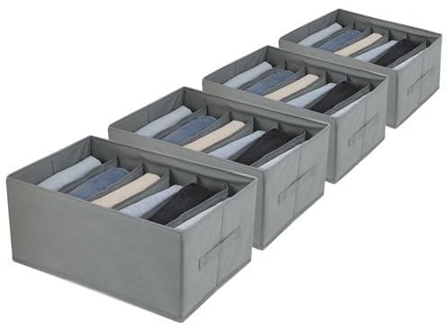 Lucoridy 4 Stück Kleiderschrank Ordnungssystem Großen Größe 6 Gitter, Ordnungssystem Organizer Kleiderschrank Kleideraufbewahrung für Kleidung Jeans Hosen Hemden Faltbare XL Aufbewahrungsboxen
