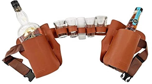 Tebinzi Porta bevande in vita, cinghia regolabile in vita, cintura per birra, porta denaro, porta bottiglia d'acqua per sport all'aria aperta, jogging, passeggiate, Marrone, 1, Elegante