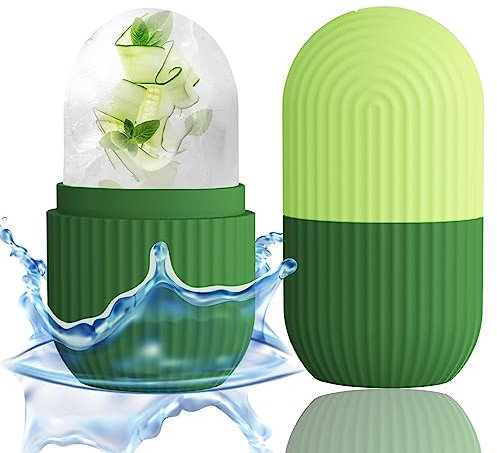 XHJRI Ice Face Roller Massager, Ice Cube Roller for Face, Eyes and Neck Natural Conditioning and Skin Care,De-Puff Eye Bags,Reduce Migräne-Schmerzen, Wiederverwendbare Massage Silikon Eisform (Grün)