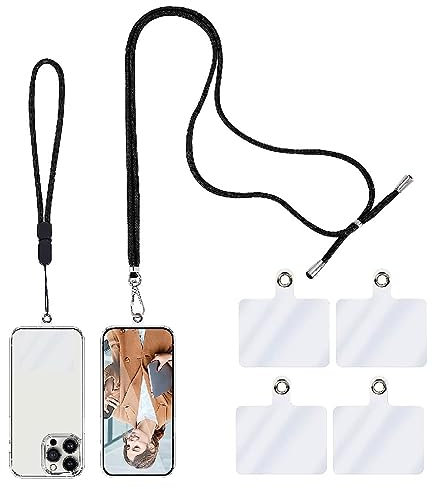Tadipri 2 Stück Handykette Universal Mit 4Er Transparente Ersatz, Handy Band Zum Umhängen Verstellbares Telefonband Für Alle Smartphone Umhängeband Für Meisten Handyhüllen (Schwarz)