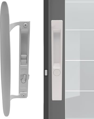 ACEPLANET Maniglia per porta scorrevole in vetro senza chiave, montaggio a filo, 16,5 cm H.C., adatta a porte spesse da 2,5 cm a 1-1/8, con serratura notturna e gancio di chiusura, senza mano, bianco