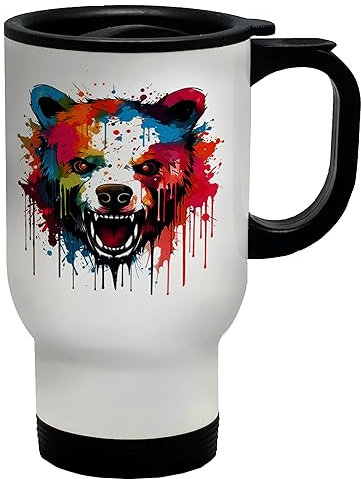 Shopagift Grizzly Bear Travel Mug Brown Bear Face Head Gift Stainless Steel 14oz Cup