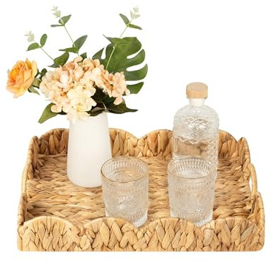 StorageWorks Bandeja rectangular de mimbre festoneada, bandejas de ratán con asas, cesta de jacinto de agua para decoración y organización, 15.75 pulgadas de largo x 11.5 pulgadas de ancho x 2.75