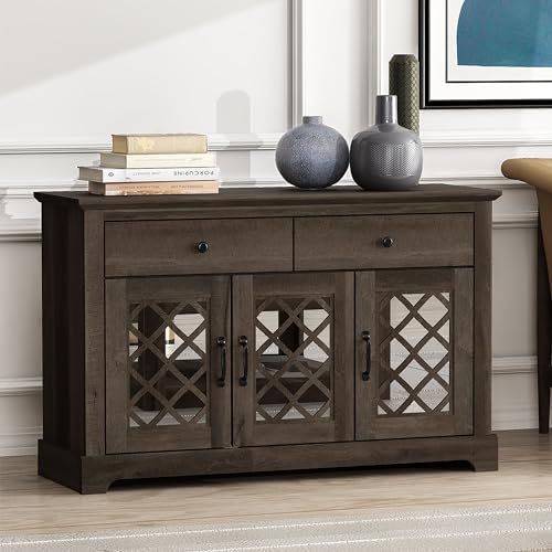 Galano Millicent Sideboard mit 3 Türen und Schubladen – Wohnzimmer-Sideboard – 39,9 x 116,1 x 74,2 cm – Dunkle Staubeiche