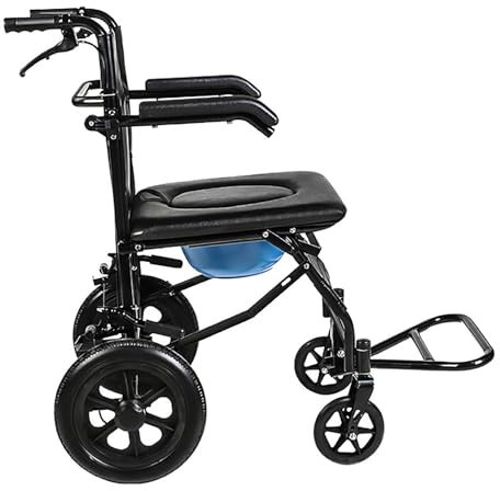 HAILM 4 in 1 Schwarz Dusche Kommode Rollstuhl, Nachttisch Kommode Stuhl, WC Rolling Transport Stuhl, 330 Lbs Gewichtskapazität, für Erwachsene/Ältere/Handicap/Behinderte