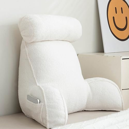 SSWH Lesekissen Für Das Bett, Rückenstützkissen Für Erwachsene, Weiche Plüsch-Ruhekissen, Abnehmbare, Waschbare Kuschelkissen Mit Nacken-Arm-Stütze Zum Lesen, Fernsehen, Spie(Size:75*55cm,Color:Weiß)