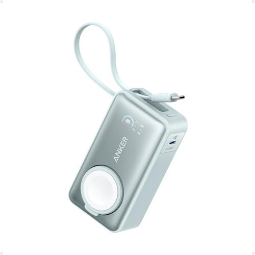 Anker MagGo Powerbank für Apple Watch, offiziell Zertifiziert, 10.000mAh kompaktes Akkupack mit integriertem USB-C-Kabel, 35W Max., für iPhone 15 Serie, Samsung, iPad, AirPods und mehr