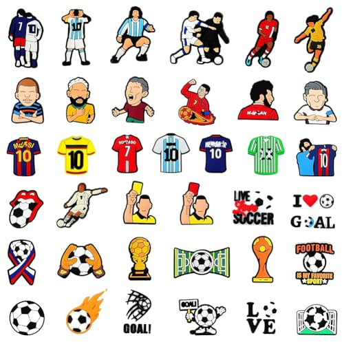36PCS DIY Shoe Charms,Shoe Charms for Football Accessories Football Star Shoe Decoration for Charms, Bracelets, Wristband, Gift for Birthday, Party, Holiday Clog Pins Accessories for Teens Women Men