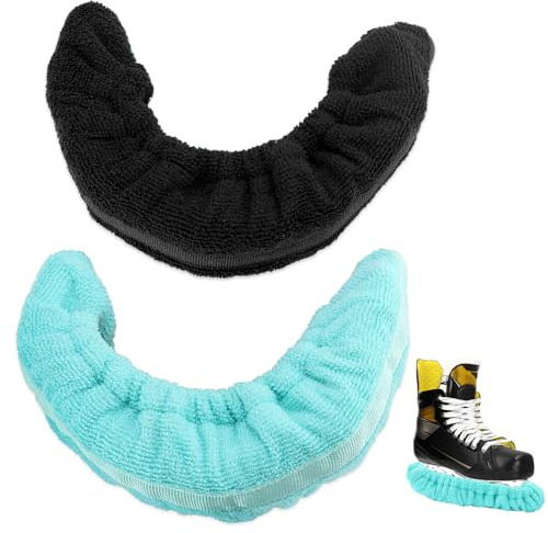 Udbrud Kufenschoner für Schlittschuhe, 2 Paar Schlittschuh-Überzüge weicher Plüsch Eishockey Elastische Kufenstrümpfe für Hockeyschlittschuhe, Eiskunstlauf, Schlittschuhe Männer Frauen,Blauschwarz, L