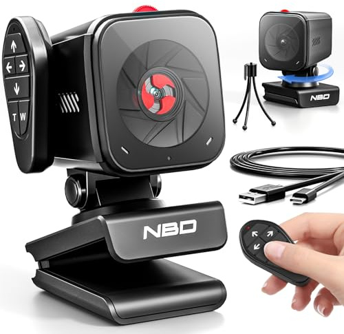 Webcam NBD 2K pour PC et ordinateur portable, caméra d'ordinateur autofocus avec télécommande, 2 microphones antibruit AI, micros stéréo, champ de vision réglable, correction de faible luminosité,