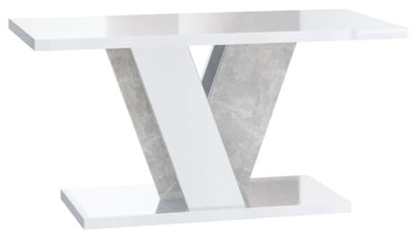 PROROOM FURNITURE - Nevi Mini - Couchtisch 110x70 Höhe 60 cm - Kaffeetisch Rechteckig - Sofatisch - Coffee Table - Wohnzimmertisch Modern - Beistelltisch Klein - Weiß Hochglanz/Steinoptik