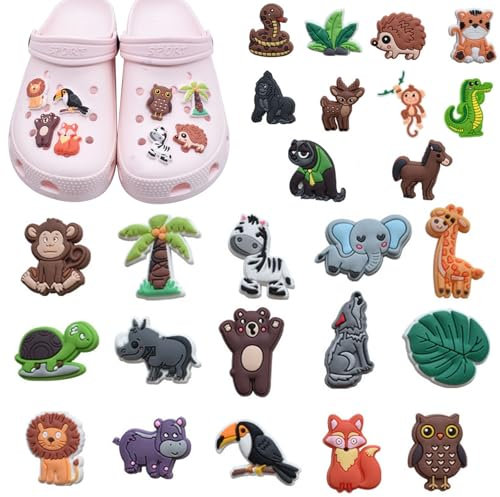 Tierschuhverzierungen Crocs Anstecker Schuh Charms, 25Stück Shoe Scrocs Charms Abnehmbares Schuhzubehör, Cartoon-Schuhdekorationen, Zubehör für Sandalen, Party, Geburtstagsgeschenke