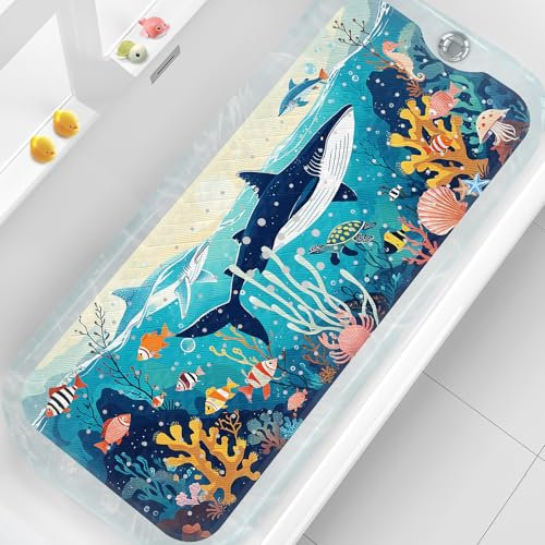 XIYUNTE Alfombrilla de baño para bebé antideslizante para niños, 40 x 16 pulgadas, alfombrilla de bañera extra larga antideslizante, respetuosa con el medio ambiente, con ventosas para un agarre