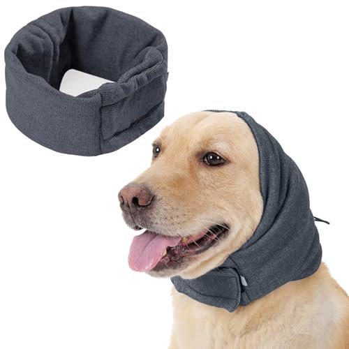 Dog Snood Ear Protectors, Dog Snood Dog Ear Muffs Noise Protection, Calming Hood Dog Neck and Ears Warmer Hood Calming Pet,Hats for Dogs, Dog Ear Defenders for Anxiety Relief and Calming (Grey-L)