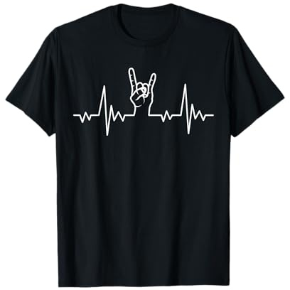 Heavy Metal Heartbeat Rock & Roll Hand Horns Rock Band T-Shirt