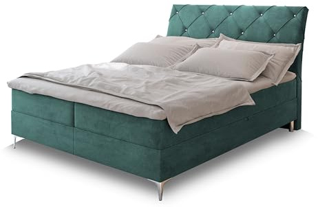 Masseno Boxspringbett Macon 180x200 cm Komplett-Set mit Matratze und Topper, Polsterbett mit Zwei Bettkästen -Blau, Aston 12