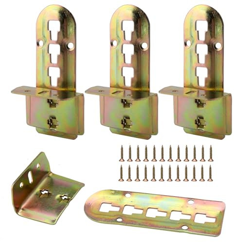 ZMDMAH 4er Set Bettverbinder Bettwinkel 4 Raststufen HöHenverstellbar mit 24 StüCk Schrauben,Matratzenverbinder für mittelbalken und Lattenrost Halterung Metall HöHe: 140 mm