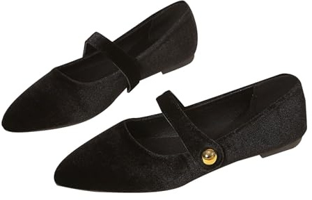 OBiQuzz Ballerinaskor dam eleganta ballerina skor platta loafer Mary Jane halvskor remballerina gummiklänning skor bröllopsskor kvällsskor slip-on pumps damskor dansskor, svart, 38