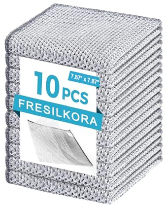 10PCS Double Layer Wire Cleaning Cloths, Non Scratch Wire Dish Cloth, Silver Mesh Dishcloth Steel Wool Cloth for Cleaning, Reusable & Multipurpose Kitchen Wire Dishwashing Rags for Sinks Stove Top