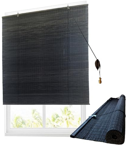 Bambusrollos,Retro Bambus Rollo Raffrollo,Natür Holz Jalousie,Lichtfilter Belüftung Vorhang,Seitenzug Sichtschutz für Fenster,Innen- und Außen,Anpassbare Farben,Breite x Höhe (70cm x 70cm)