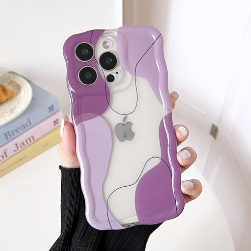 DEFBSC for iPhone 14 Pro Max Case Cute Clear Wavy Curly Design,Purple | Wave Frame Colour Mix Aesthetic Pattern Durable Stylish Shockproof Soft Phone Cover for Women Girls Full Camera Protection