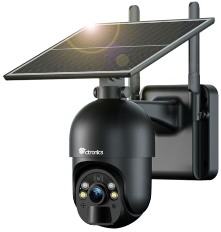 Ctronics 3G/4G LTE Caméra Solaire, Camera Carte Sim sans Fil 4g【2,5K HD, PTZ, IP66】 Audio Bidirectionnel, 355°/90° Détection Humaine PIR, Caméra Solaire Compatible avec Téléphone/Tablette/Ordinateur