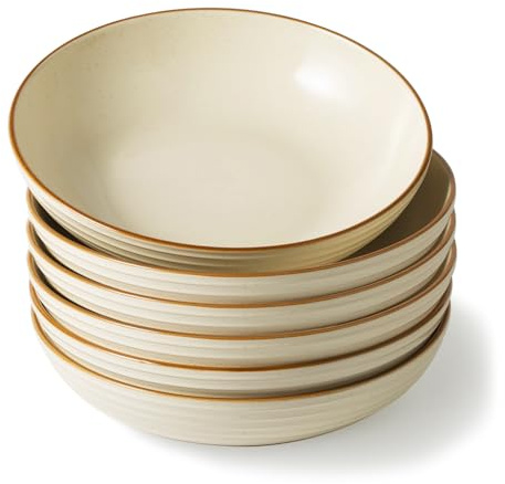 Richmount Jupiter Stoneware Pasta Bowls Set of 6, Salad/Cereal/Soup Bowl 22cm 887ml, Classic Bowl for All Pasta Dishes, Microwave and Dishwasher Safe, Serving Bowls Set of 6, Cream White