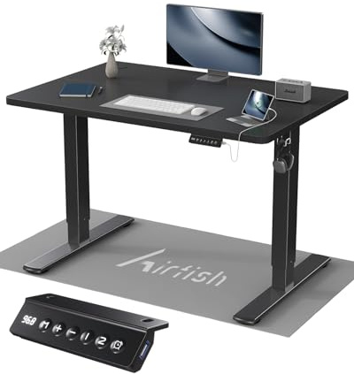 Airfish Höhenverstellbarer Schreibtisch 100x60cm, Kinder Schreibtisch Höhenverstellbar Elektrischer mit Memory-Funktion, Bürotisch Höhenverstellbar für Home Office Steh-Sitz Tisch Standing Desk Braun