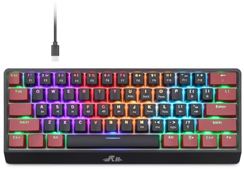 Rii Mechanical Keyboard Wired Blue Switch Ergonomic Design with Multiple Hotkeys Compatible with Android Mac and Windows Various Backlight Modes.US Layout（Black + Red）