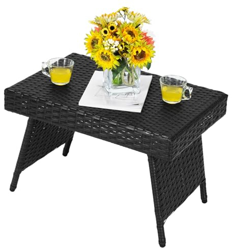 GIANTEX Balkontisch klappbar Polyrattan, Klapptisch, Gartentisch Beistelltisch wetterfest, Rattan Tisch Outdoor, Balkonmöbel Kleiner Balkon, Keine Montage, 60 x 40 x 40 cm (Schwarz)