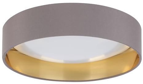 EGLO LED Deckenlampe Palomaro, runde Stoff Deckenleuchte | Lampe Decke aus Kunststoff in Weiß und Textil in Cappuccino, Gold, warmweiß, Ø 32 cm