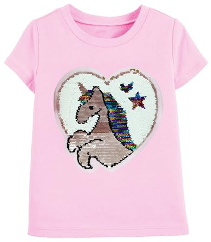 Mädchen T-Shirt Kinder Kurzärmlig Shirt Einhorn Tees Rundhal Oberteile Einhörner Pailletten Tops Sommer Frühling Gr.92-122