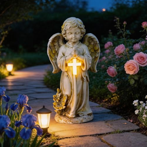 Wxeadu Ángel Figuras Jardin Exterior, Estatuas de Ángel Solar para Jardín, Estatuas Ángel Solar de Jardín, LED Estatua de Ángel, Decoración de Jardín de Ángel para Patio, Césped, Patio, Puerta, Casa