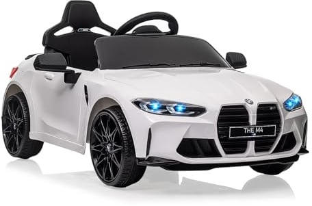 Kinder Elektroauto 12V - Offiziell Lizenziertes BMW Kinderauto, Mit Eltern-Fernbedienung, Notbremse & Soft-Start, MP3-Player, LED-Scheinwerfer, Musik, Hupe - Für Kinder Ab 3 Jahren, Weiß